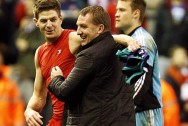 Brendan Rodgers Liverpools manager and Steven Gerrard