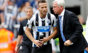 Alan Pardew Newcastle United manager with Yohan Cabaye