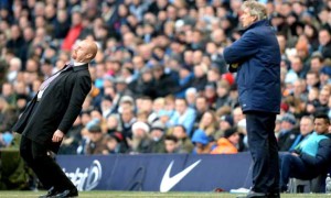 Manchester City Manuel Pellegrini and Burnley Sean Dyche