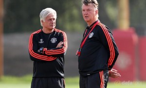 Man Utd boss Louis Van Gaal and Marcel Bout