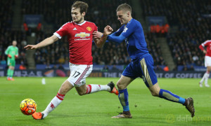 Manchester United Daley Blind and Leicester City Jamie Vardy