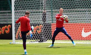 England's Jack Butland and Joe Hart - England Training