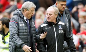 Crystal Palace manager Roy Hodgson (left) speaks to assistant Ray Lewington